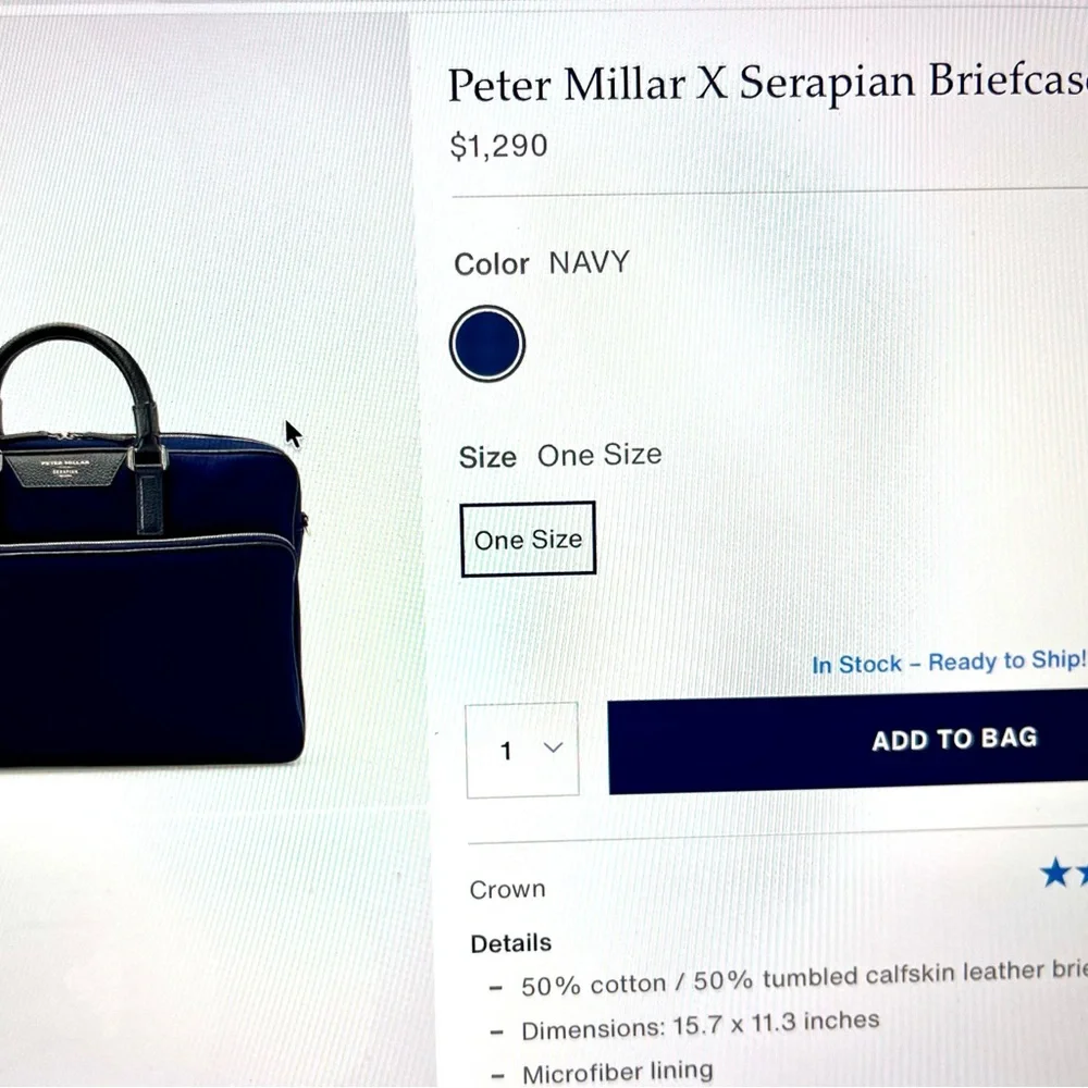 New unused Peter Millar Dark Brown Pebbled Leather Briefcase & Removable Strap.